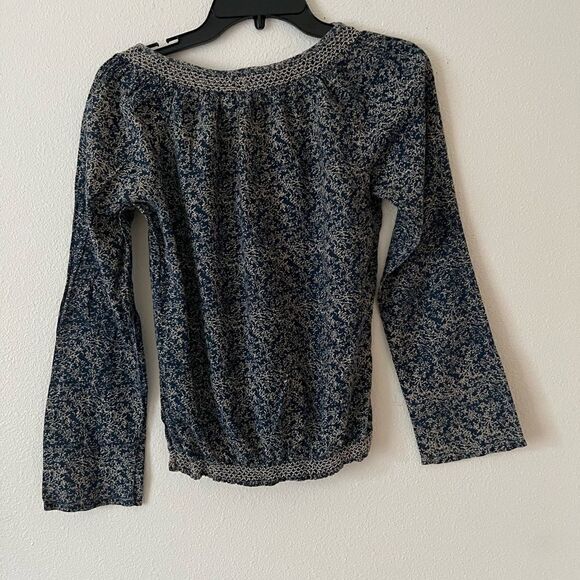 John Robshaw for Lucky Boho Peasant Print Tassel Blouse XS Blue - Picture 2 of 5
